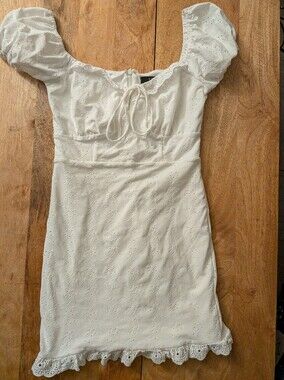 Lulus White Eyelet Puff-Sleeve Mini Dress S